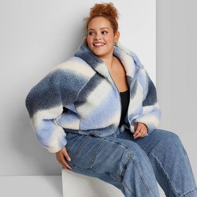  Women's Faux Shearling Full Zip-Up Sweatshirt - Wild Fable™