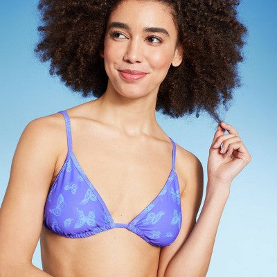  Women's Triangle Bikini Top - Wild Fable™ Purple Butterfly Print 