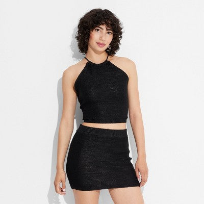  Women's Open Back High Neck Sweater Tank - Wild Fable™ Black