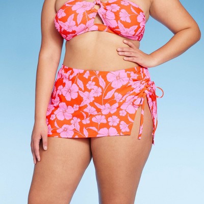  Women's Cinch Side Skirt Cover Up - Wild Fable™ Orange/Pink Tropical Print