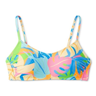  Women's Scoop Neck Bralette Bikini Top - Wild Fable™ Multi Tropical Print