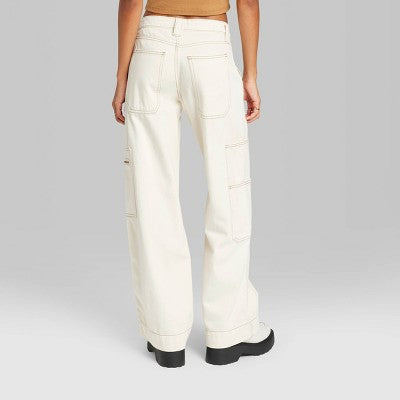  Women's High-Rise Cargo Baggy Jeans - Wild Fable™ Off-White