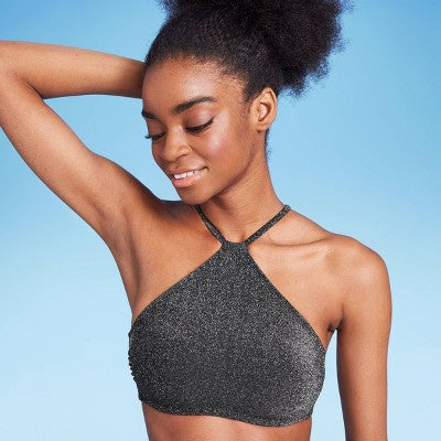  Women's High Next Halter Bralette Bikini Top - Wild Fable™ Black Lurex