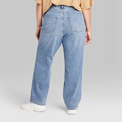  Women's Super-High Rise Distressed Straight Jeans - Wild Fable™ Medium Wash