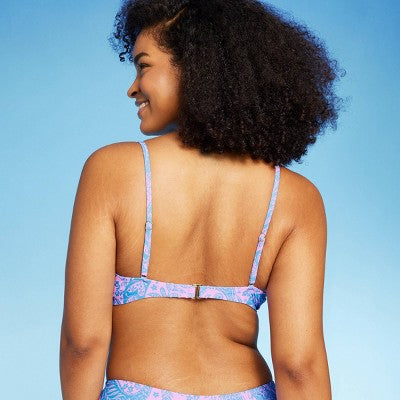  Women's Paisley Print Cut Out Bralette Bikini Top - Wild Fable™ Blue/Pink