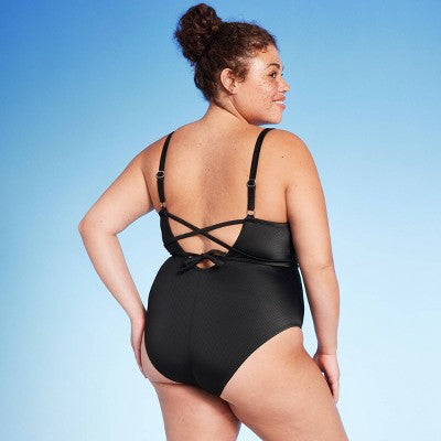  Women's Wrap Cut Out Cheeky One Piece Swimsuit - Wild Fable™ Black
