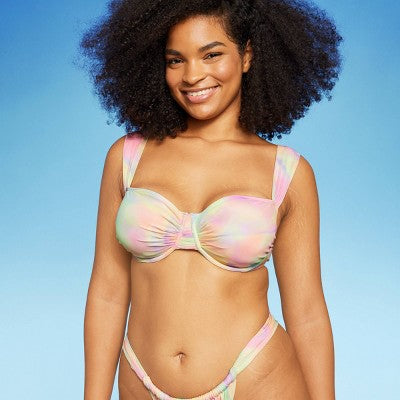  Women's Mesh Overlay Underwire Bikini Top - Wild Fable™ Multi Swirl Print