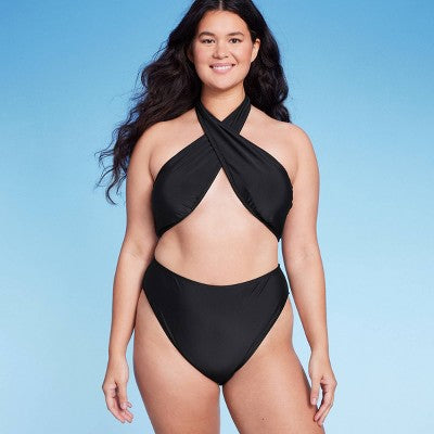  Women's Cross Front Halter One Piece Swimsuit - Wild Fable™