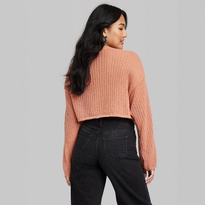  Women's Crewneck Open Knit Cropped Pullover - Wild Fable™