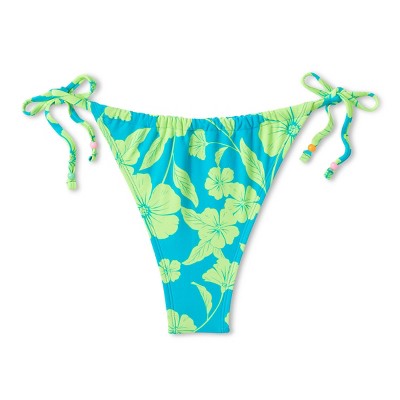  Women's Adjustable Coverage Bikini Bottom - Wild Fable™ Blue/Green Tropical Print