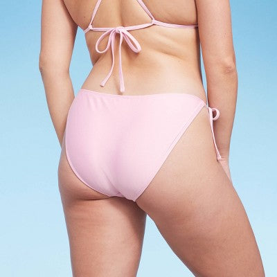  Women's Side-Tie Scoop Front High Leg Cheeky Bikini Bottom - Wild Fable™ Light Pink Lurex