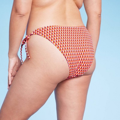  Women's Ribbed Side-Tie Scoop Front High Leg Extra Cheeky Bikini Bottom - Wild Fable™ Geo Print