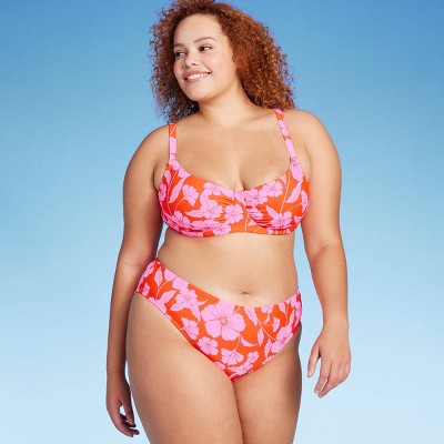  Women's Low-Rise Hipster Bikini Bottom - Wild Fable™ Orange/Pink Tropical Print