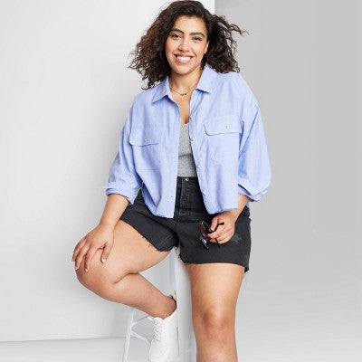  Women's Long Sleeve Cropped Button-Down Shirt - Wild Fable™